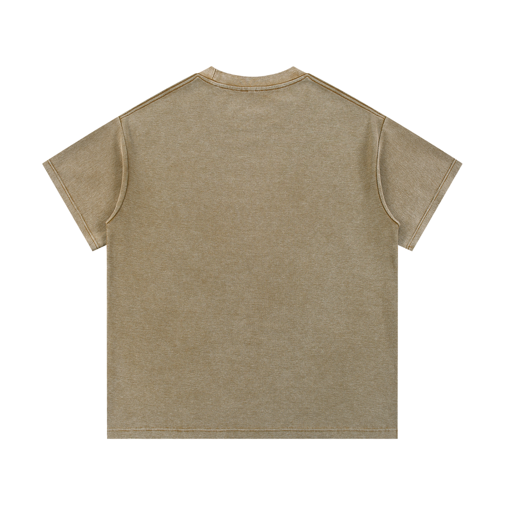 The Greenville Waffle Shirt is a beige unisex short-sleeve tee in a cotton blend, shown flat from the back with simple stitching and no logos—a versatile, loose-fit summer staple ideal for casual streetwear.